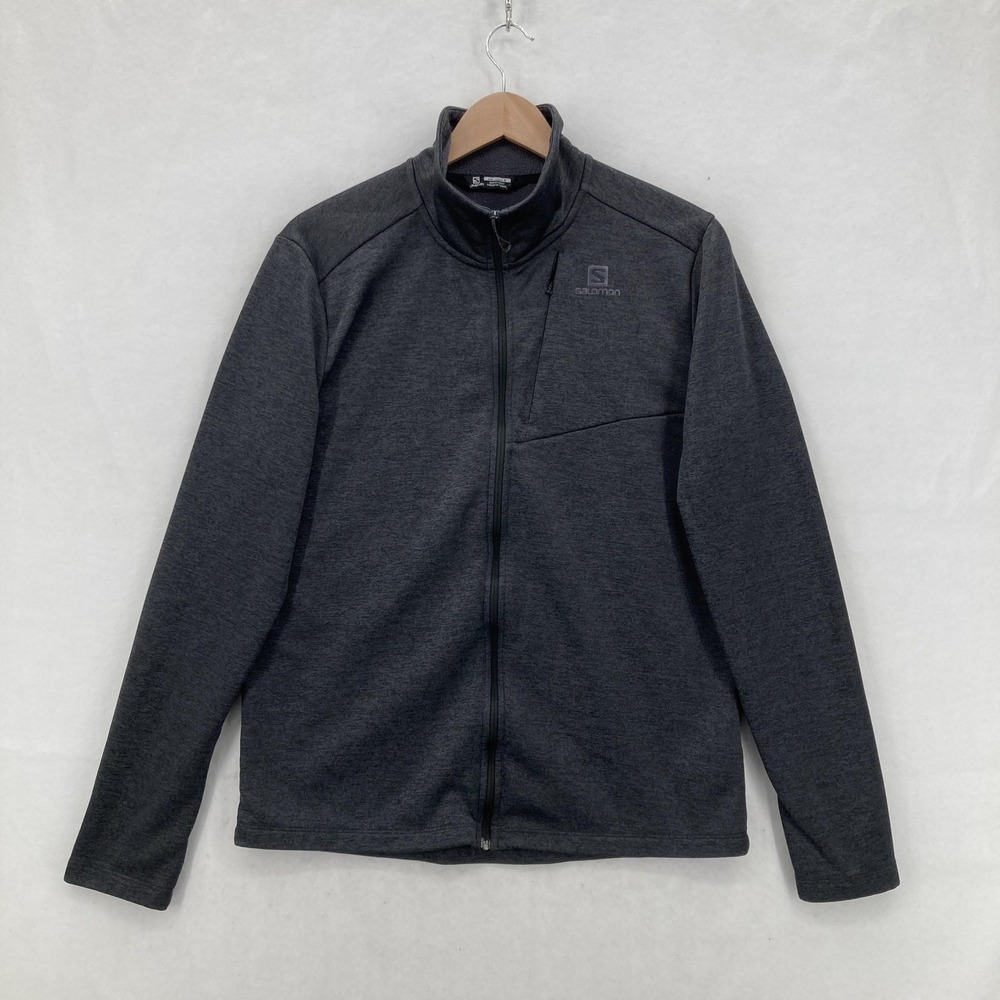 Salomon Jacket Mens Medium Gray Fleece Full Zip Midlayer Outdoor Hiking Active